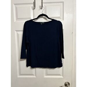 Lauren Ralph Lauren Women's 1X Navy Blue Boat Neck Top Shirt Comfort Staple Fall